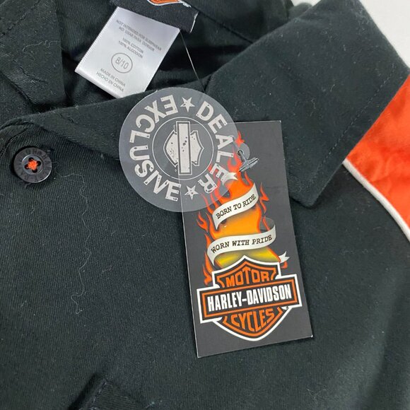 NWT Harley Davidson Woven Pit Crew Shirt Boys 8/10 Mechanics Shirt Button Up - Picture 5 of 9